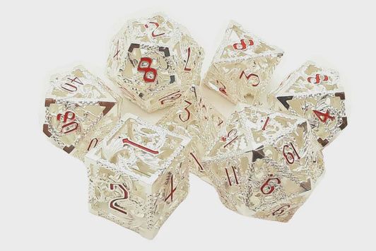 Hollow Dragon Dice - Silver w/ Red