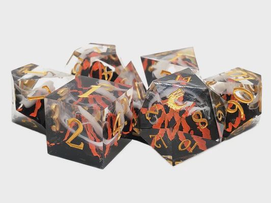 Sharp Edged 7-Piece Dice Set - Lava Flow Red