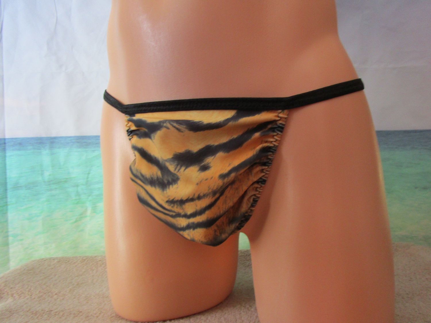 Tiger Print Spandex Jockstrap, Medium Flat Front
