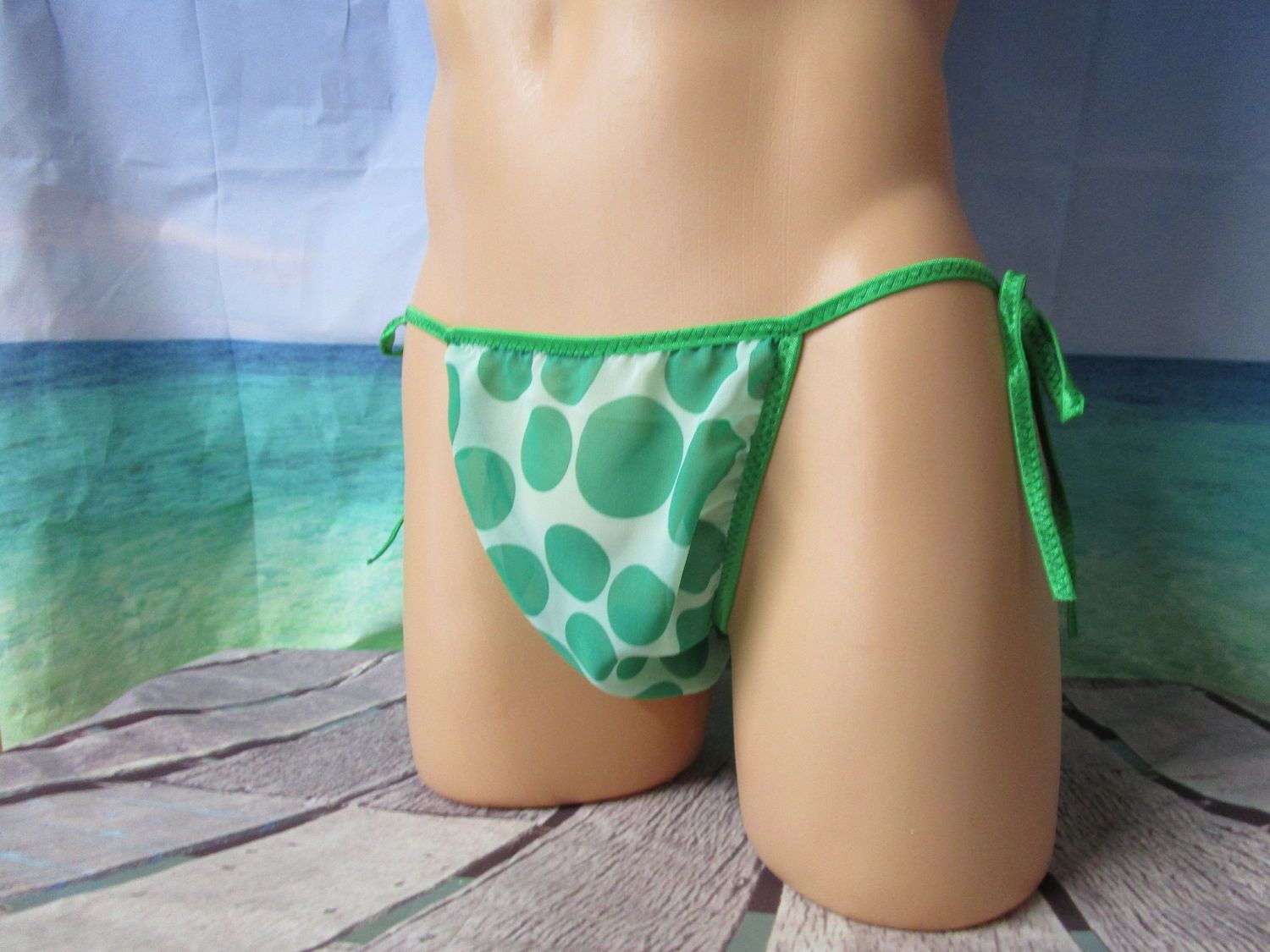 Chiffon Semi-Sheer Classic Rear Bikini, String Tie Panty