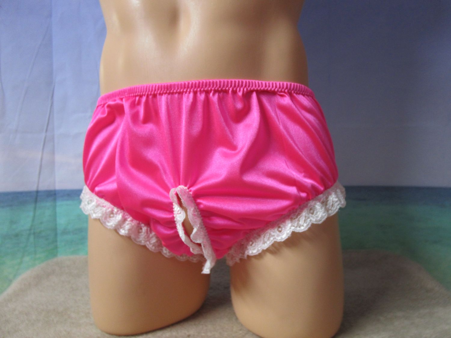 Nylon Tricot Crotchless Brief, 5&quot; Sides, Lace Legs