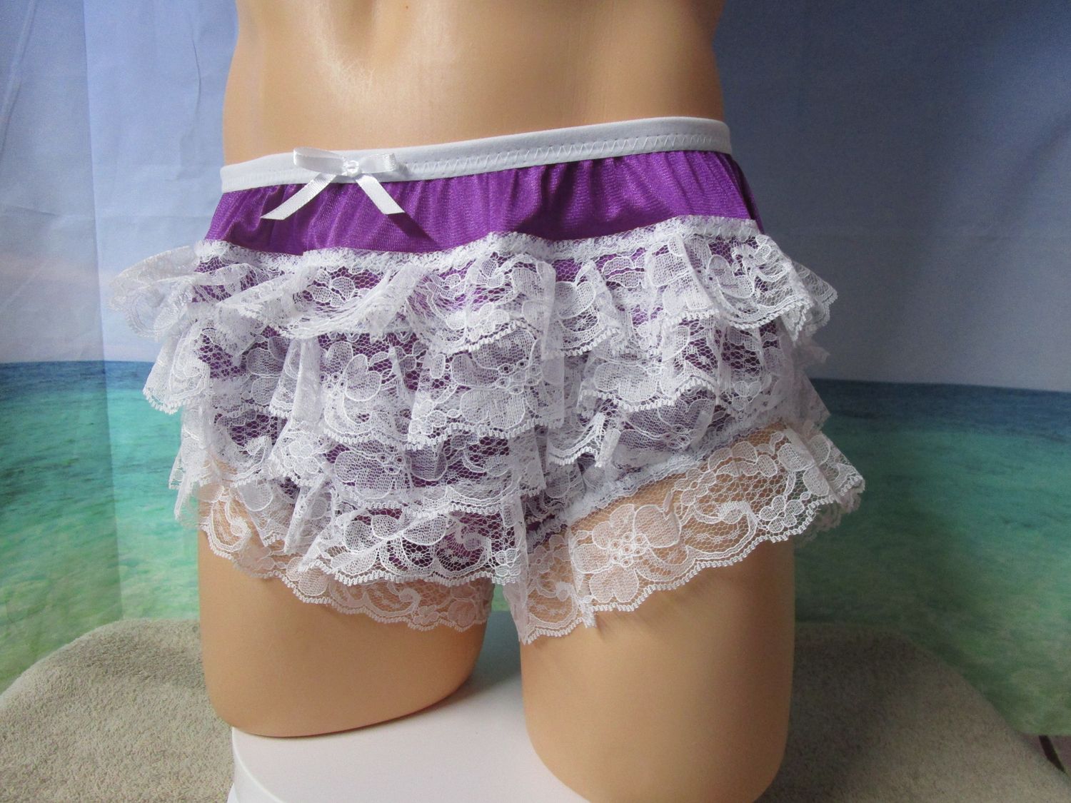 Nylon Tricot Classic Brief, 5&quot; Sides, 2&quot; Lace Front, Butt &amp; Legs, FOE Trim