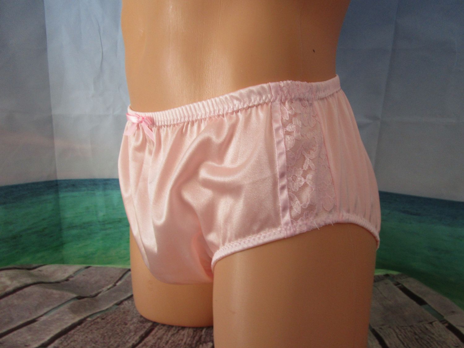Nylon Tricot Classic Brief, 5&quot; Sides, Lace &amp; Ribbon Side Trim, Bow