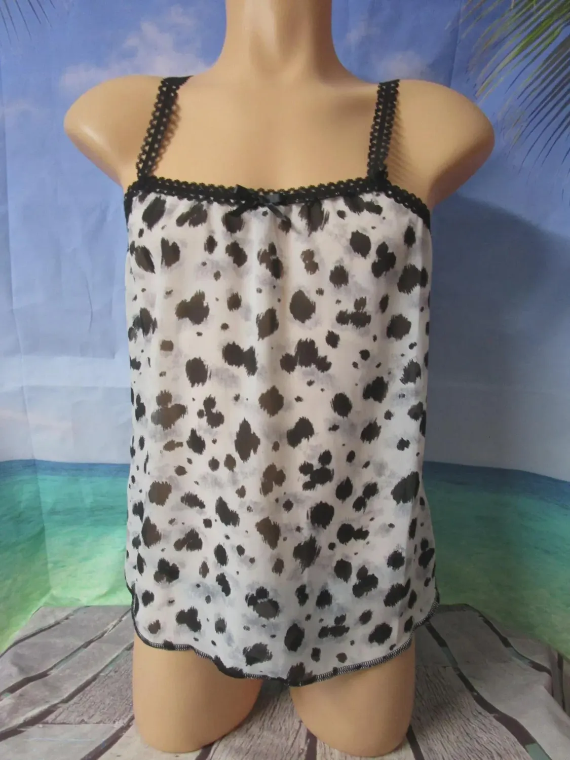 Dalmatian Chiffon Prints 15&quot; Sides Camisole, Black Trim