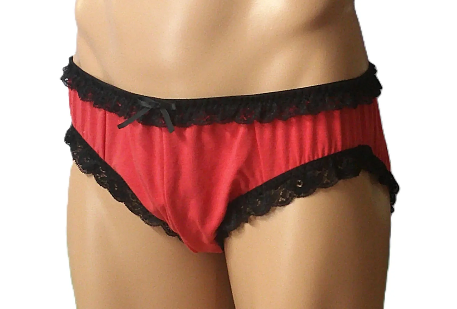 Coral Cotton Knit Hipster Brief, Medium Contoured Man Front w/seam, Open Rear, Lace Trim, Fits Size M 36-39&quot;