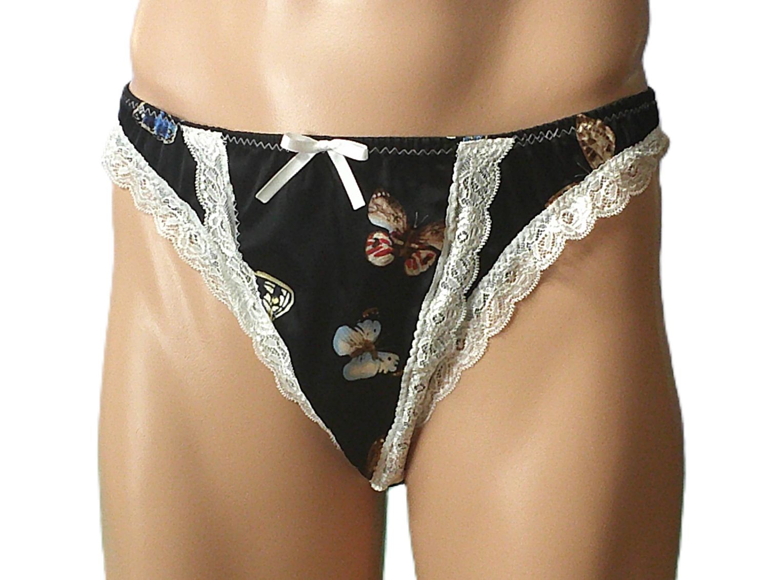 Black Butterflies Satin Prints Classic Bikini, Trim, Fits Size XS 28-31&quot; Hips