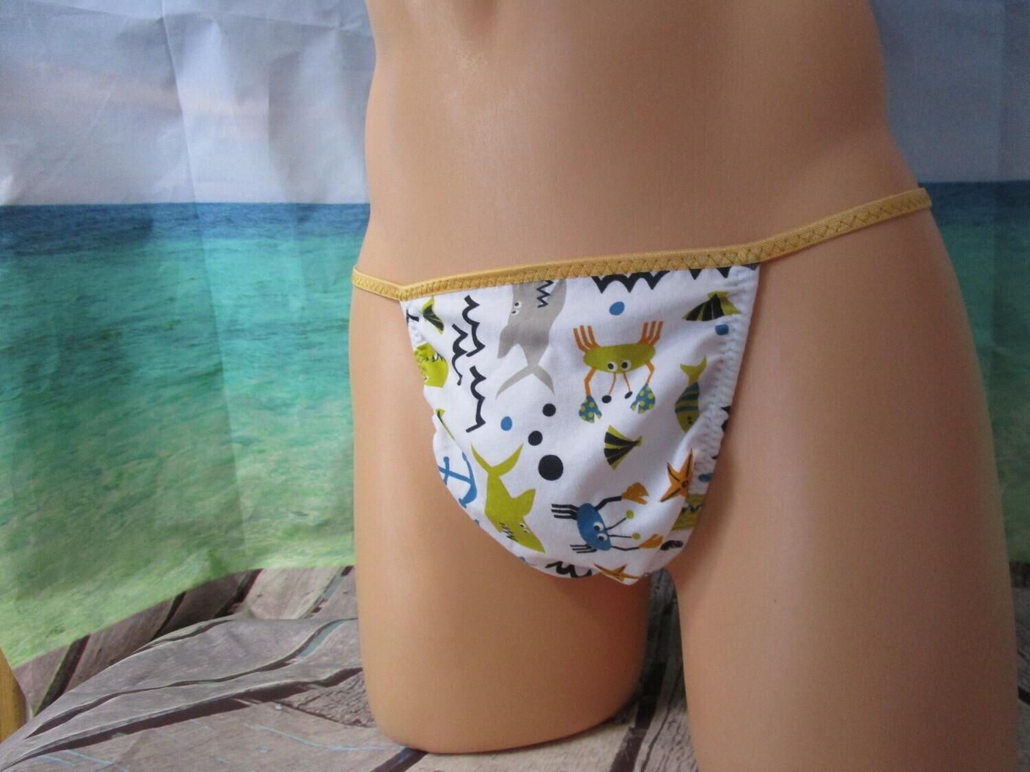 Sea Life Cotton Knit G-String for Men, Large Flat Front - Size M 36-39&quot;