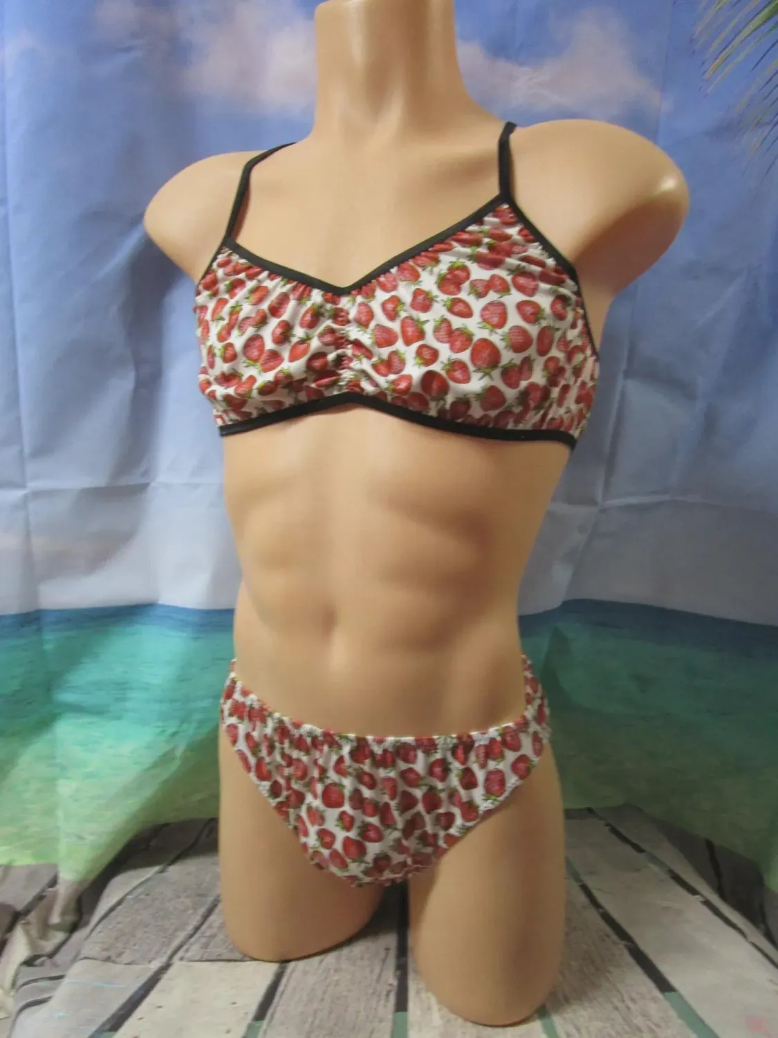 2 pc - Brushed Knit Prints Training Bra &amp; Bikini, 1/4&quot; Trim