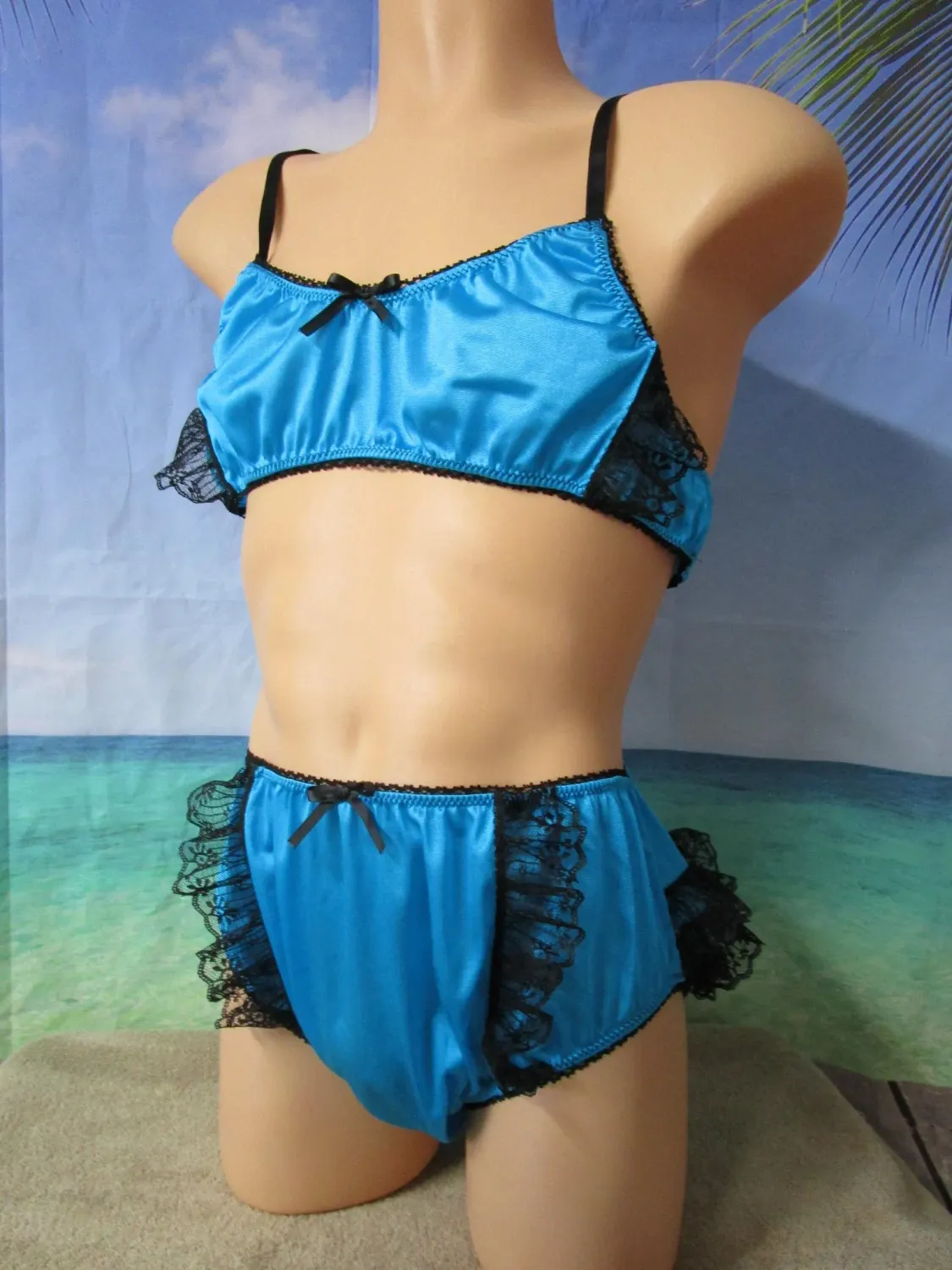 2 pc - Nylon Tricot Slip on Training Bra &amp; Brief, 5&quot; Sides, Adjustable Straps