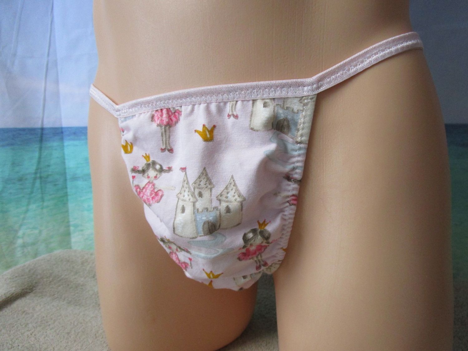 Princess on Pink Cotton Knit Print Tanga String Bikini for Men