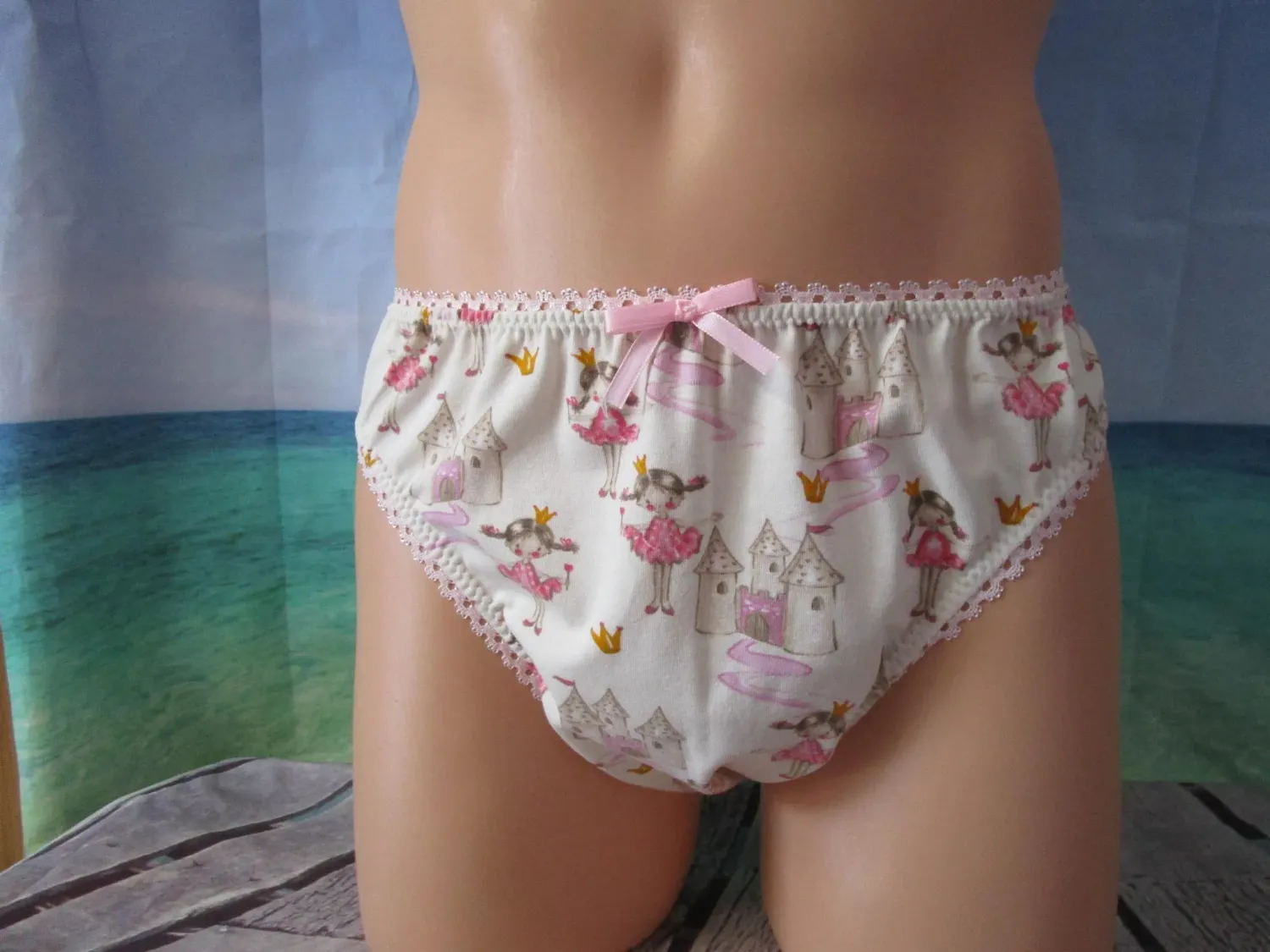 Cotton Knit Prints Bikini, Medium Man Front, Picot Trim, Bow