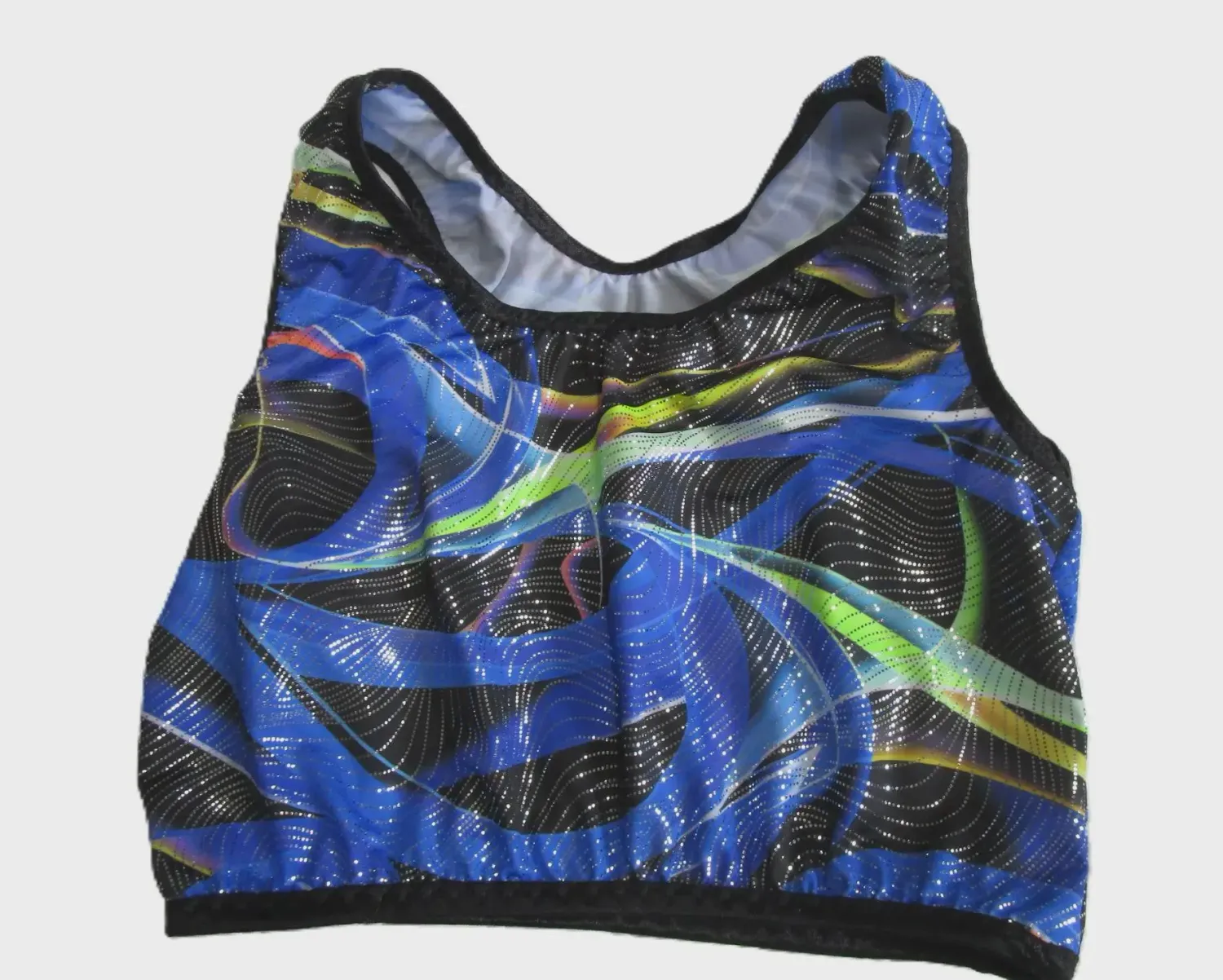 Girls - Size Large, Racer Top, Geometric Waves Metallic Spandex Prints.