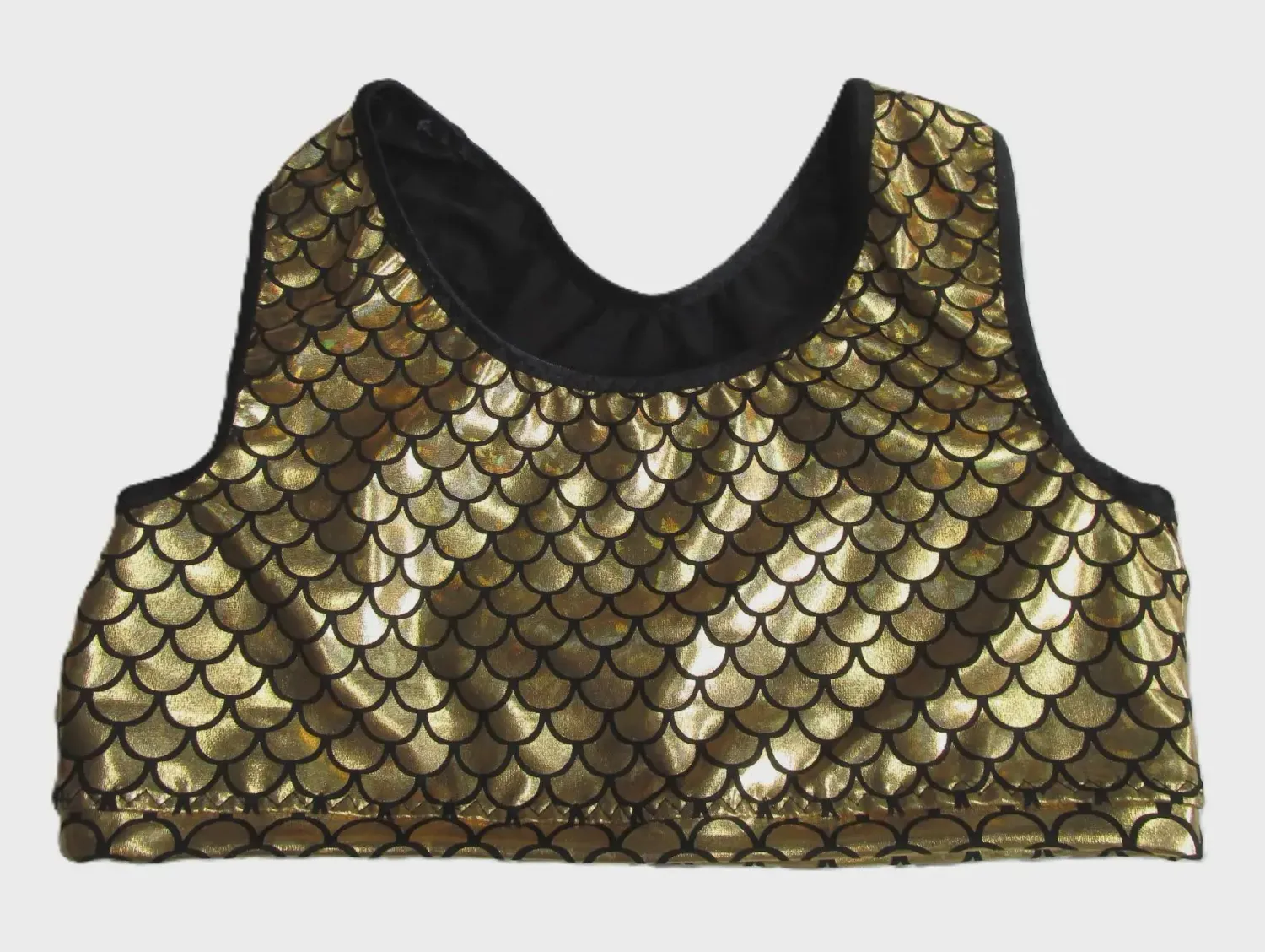 Child Size Large, Racer Top, Gold Mermaid Metallic Spandex Prints.