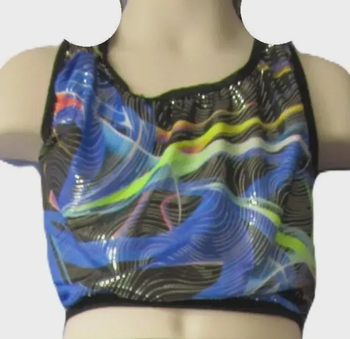 Girls - Size Large, Racer Top, Geometric Waves Metallic Spandex Prints.