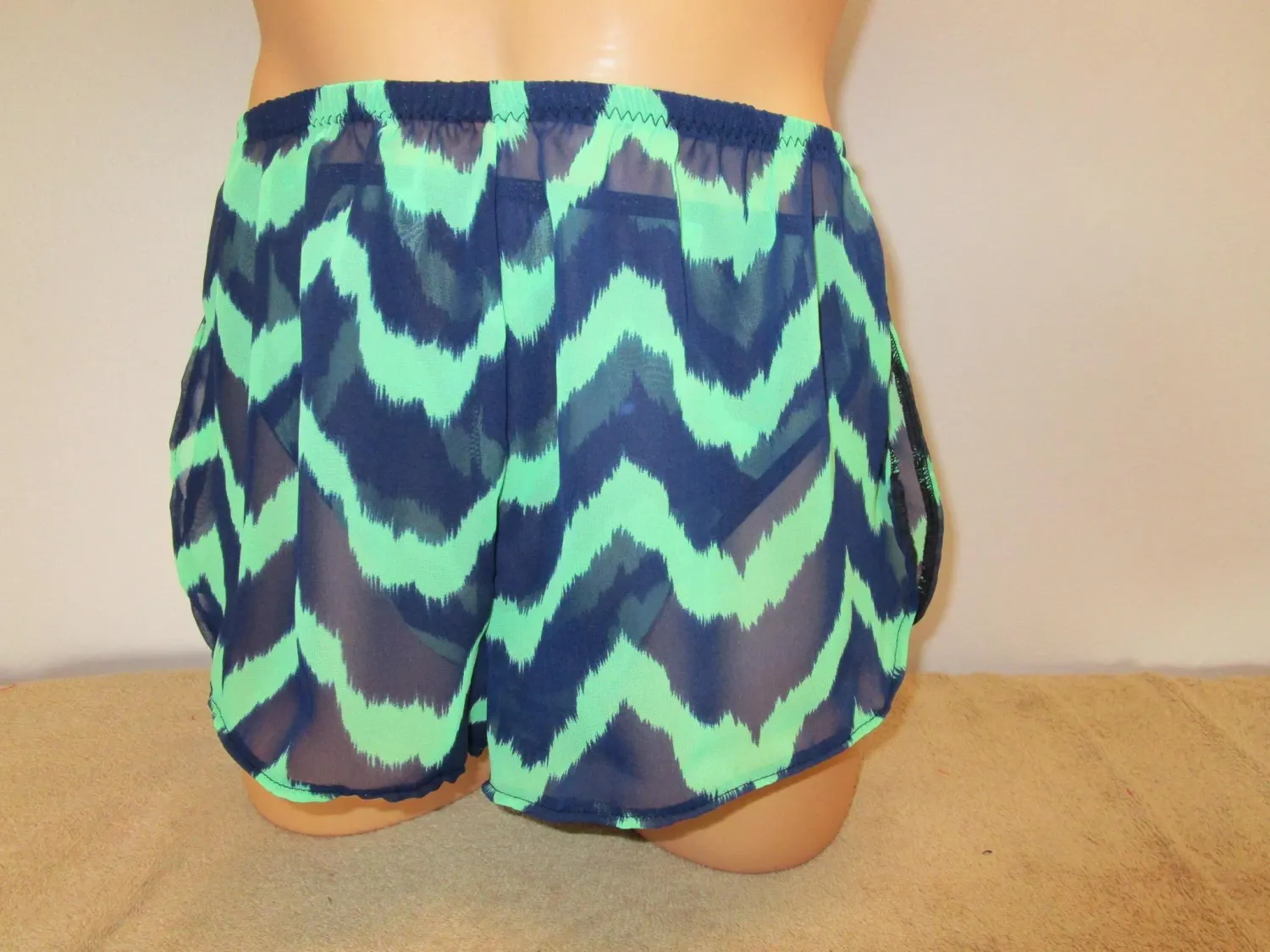 Chiffon Prints, Open Side Shorts, Blue &amp; Green Waves