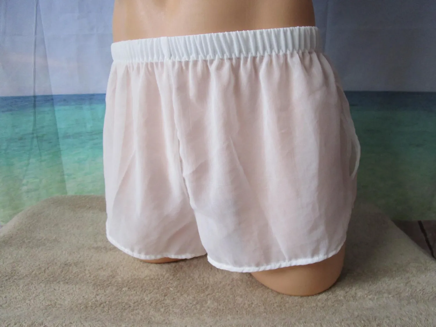 Chiffon White Open Side Shorts, 1.5&quot; Inseam, Size S