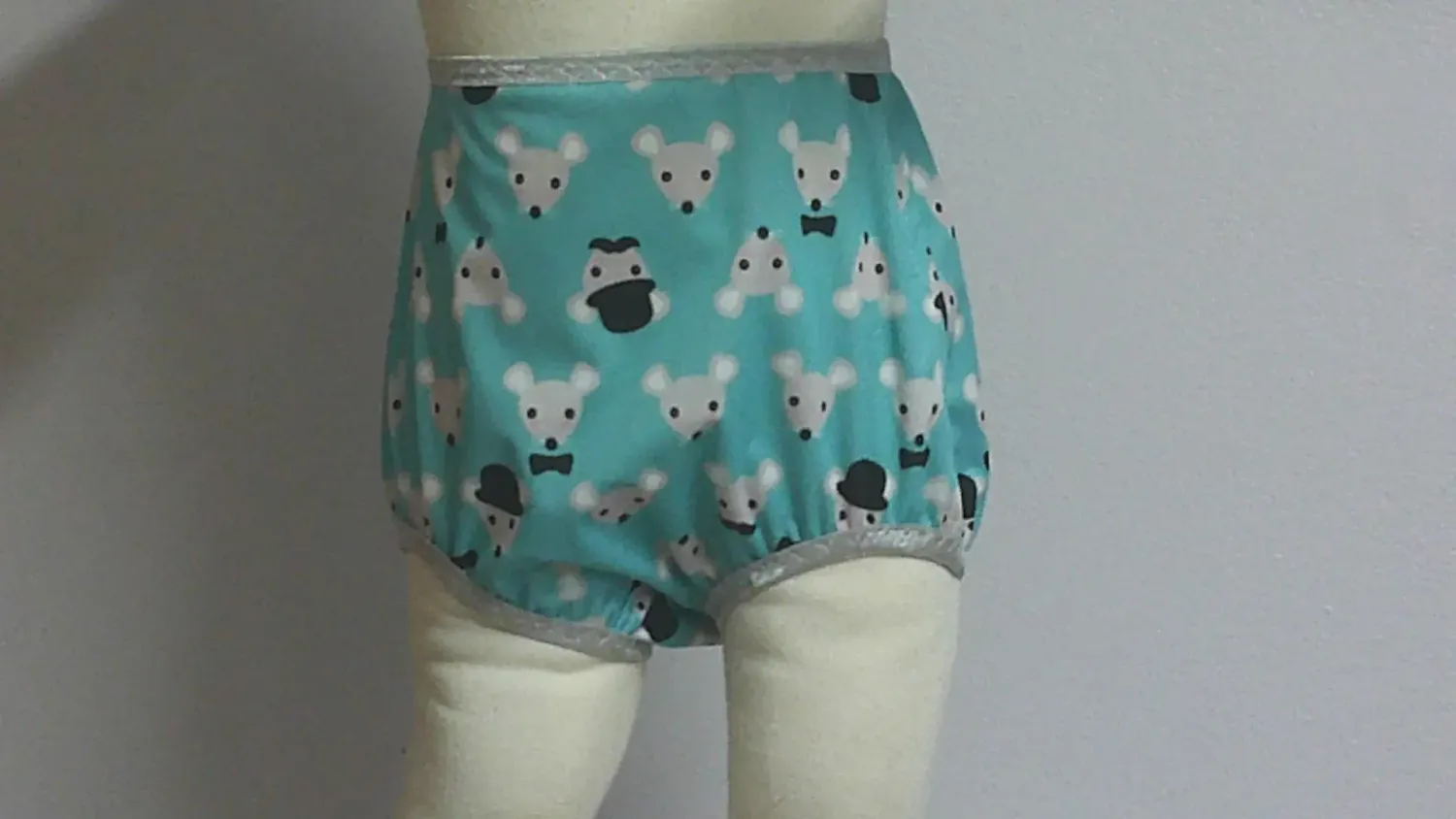 Waterproof PUL Baby Diaper Cover, Dapper Mouse Print, Reusable Rubber Pants, Size 3T
