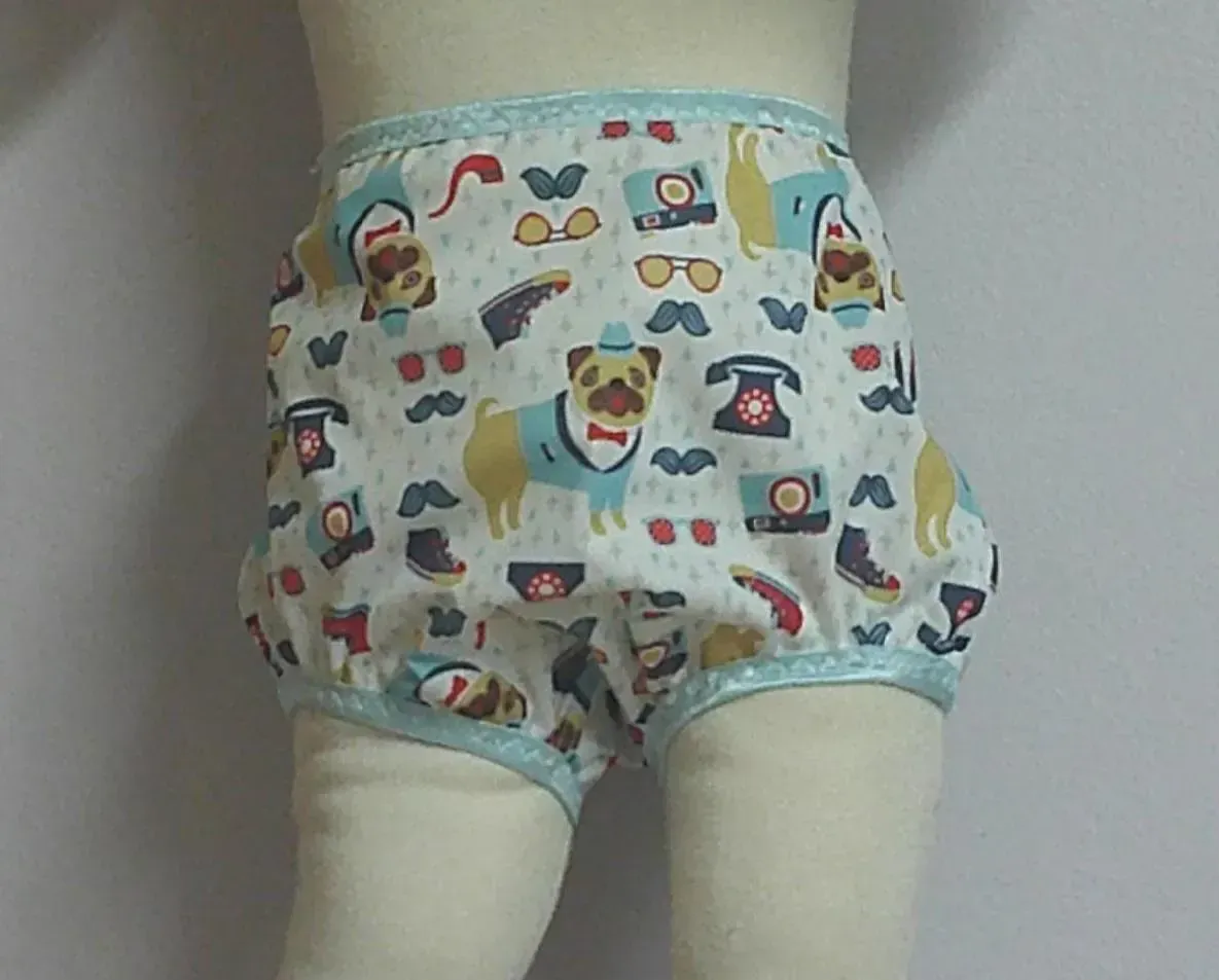 Waterproof PUL Toddler Diaper Cover, Business Dog Print, Reusable Rubber Pants, Size 3T