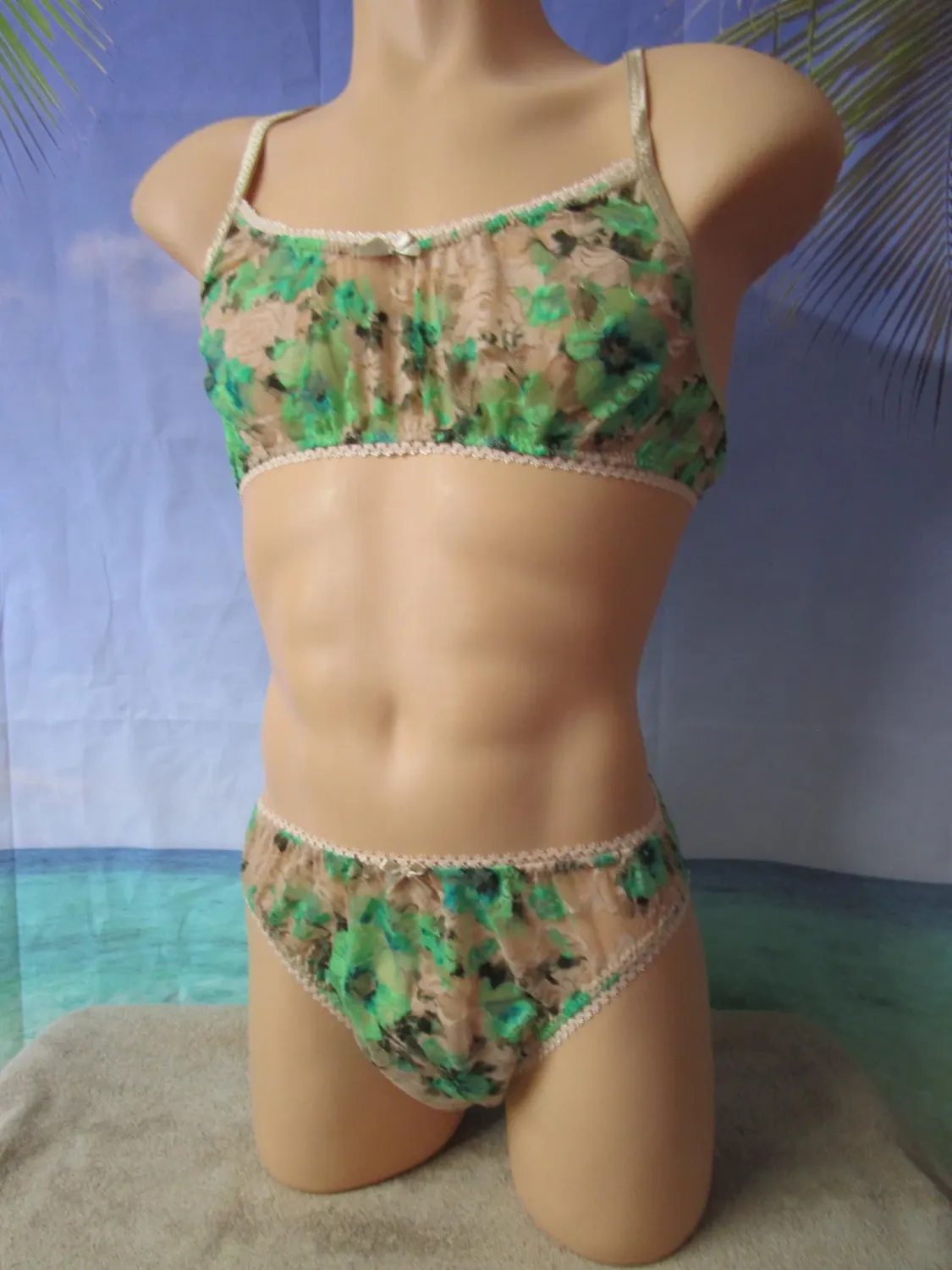 2 pc - Lace Floral Prints Training Bra &amp; Bikini, Picot-FOE Trim