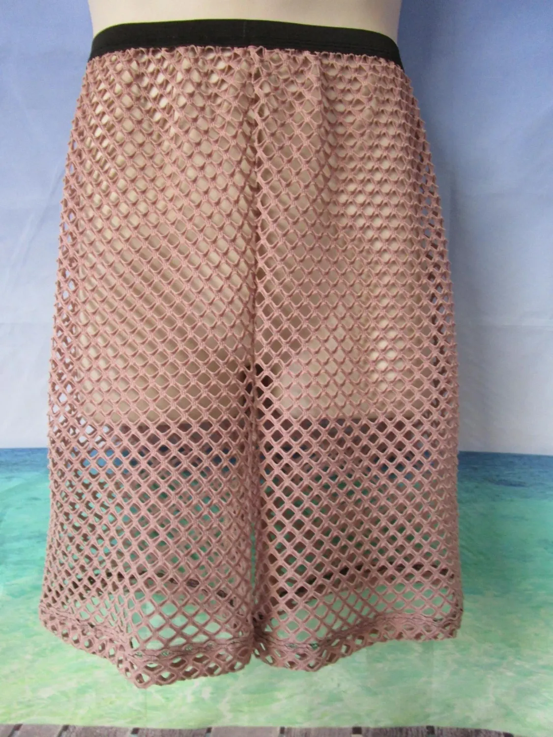 Dusty Rose Cabaret Mesh, Beach Shorts, Long 16&quot; Rise, 2&quot;, 4&quot; or 6&quot; Inseam options., Fits Sz S 32-35&quot;