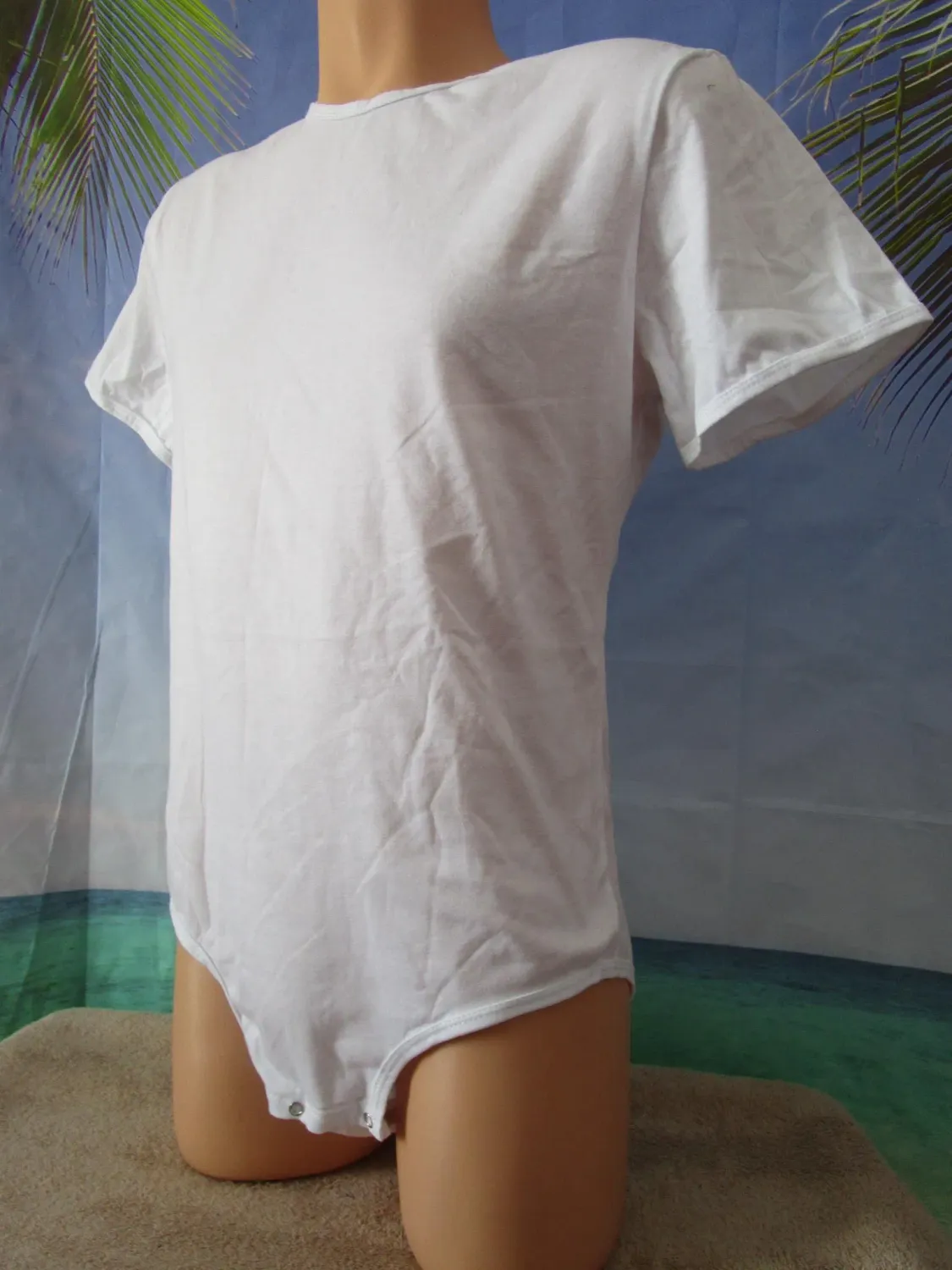 Cotton Knit Short Sleeve Body-Shirt, Snap Crotch one piece