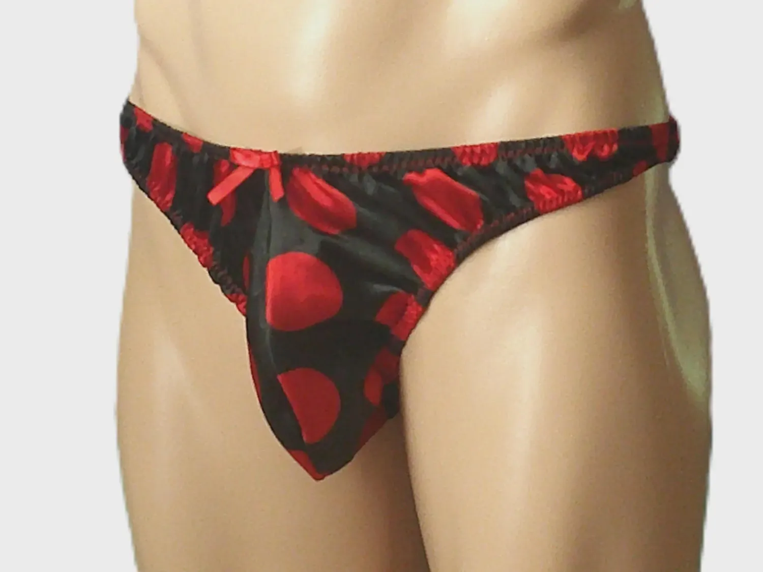 Black/2&quot; Red Polka Dots Satin Prints, Large Contoured Front, No Trim - Size S 32-35&quot;