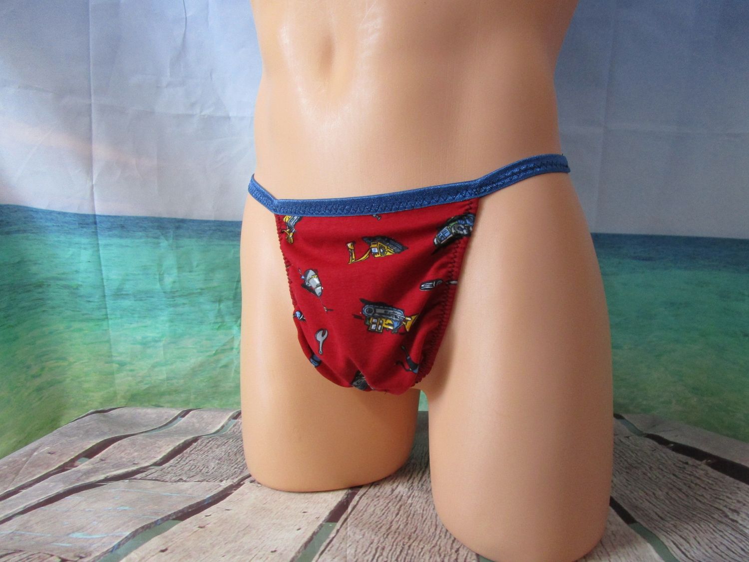 Red Trucks Cotton Knit G-String for Men, Medium Flat Front Size M 36-39&quot;