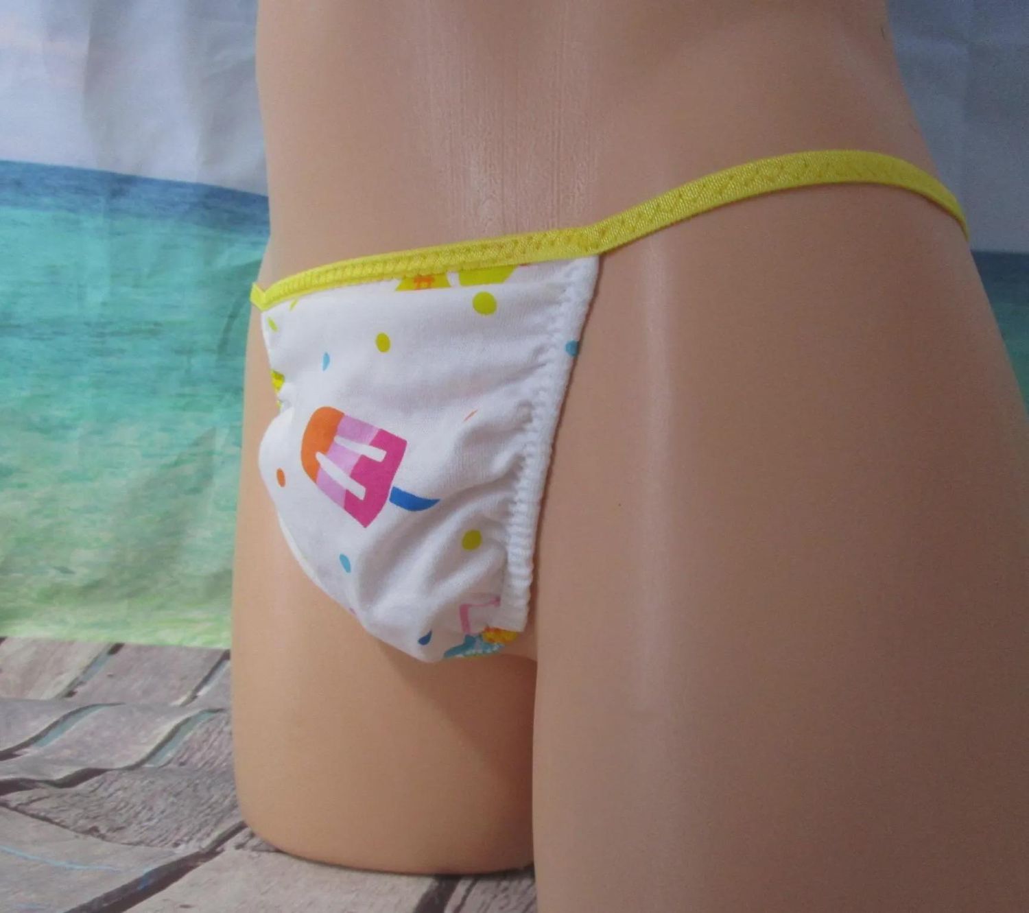 Popsicles Cotton Knit G-String for Men, Medium Flat Front - Size M 36-39&quot;