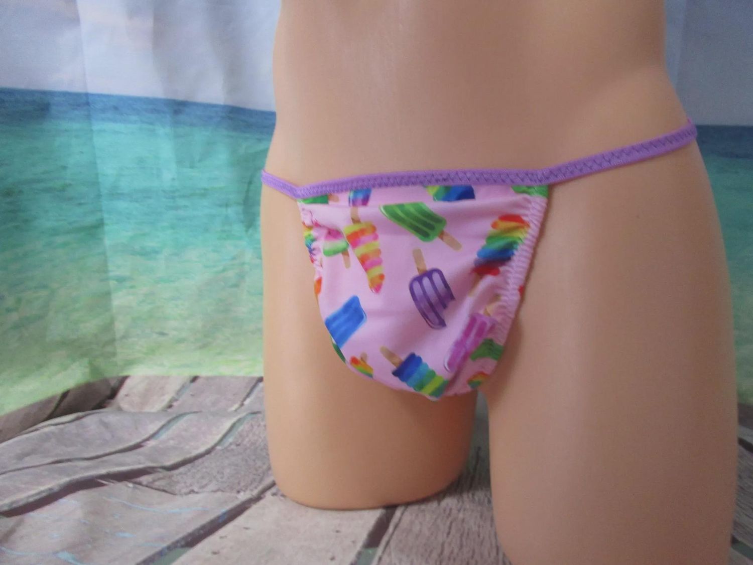 Pink Popsicles Nylon Spandex Knit G-String, Medium Man Front - Size M 36-39&quot;