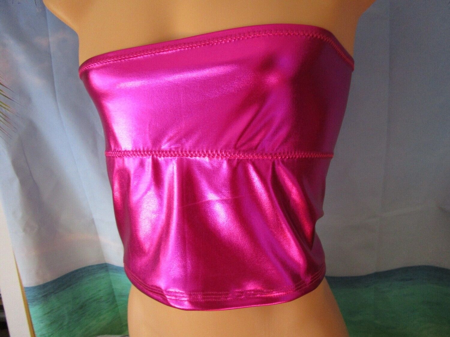 Hot Pink Faux Leather Spandex Princess Dance Top 12&quot; sides, Fits Size S 30-33&quot; Bust