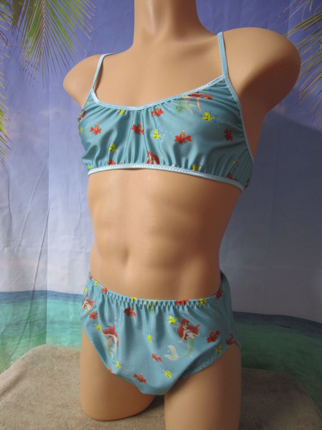 2 pc - Nylon Spandex Prints Training Bra &amp; Hipster Brief-Scrunch Butt, 3&quot; Sides, 1/4&quot; FOE Trim