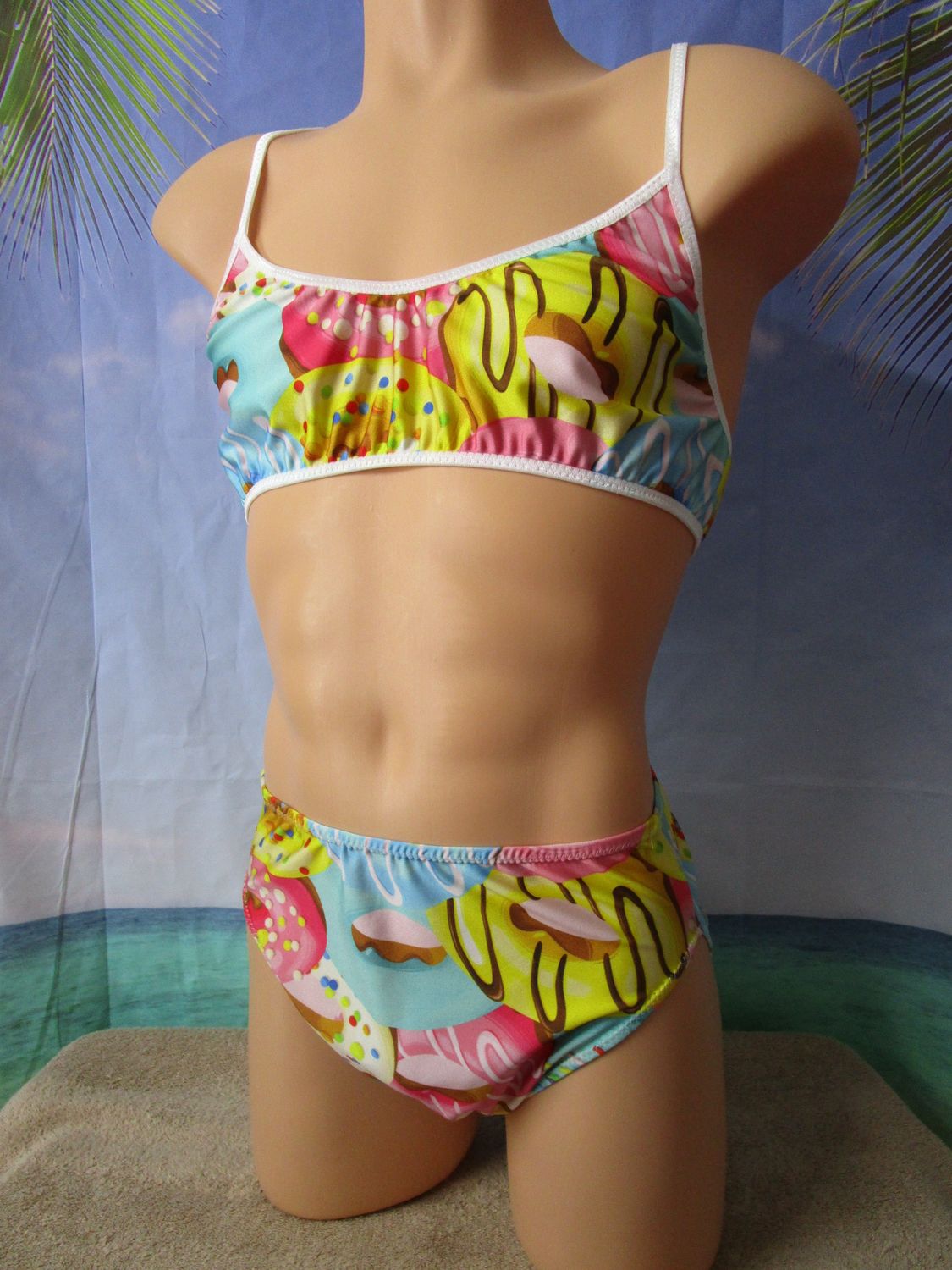 2 pc - Nylon Spandex Prints Training Bra &amp; Hipster Panty, 3&quot; Sides, 1/4&quot; FOE Trim