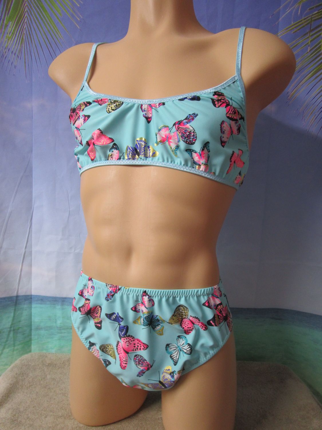 2 pc - Nylon Spandex Prints Training Bra &amp; Brief, 5&quot; Sides, 3/8&quot; FOE Trim, Scrunch Butt