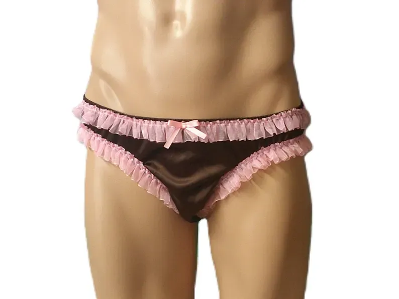 Satin Bikini Panty, Medium Man Front, Ruffled Tulle &amp; Lace Trim, Bow