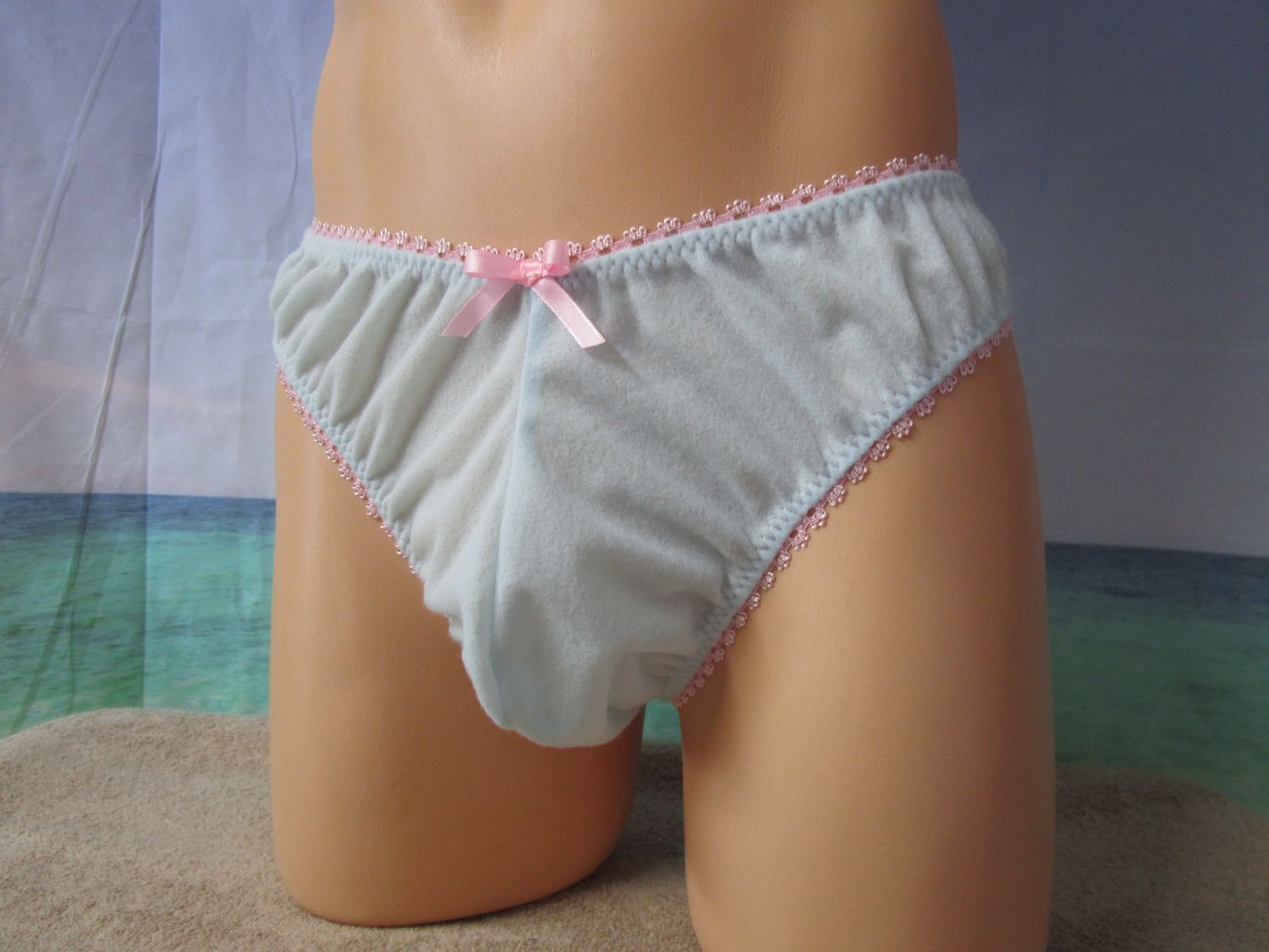 Brushed Tricot Thong, Medium Contoured Man Front w/seam, Picot Trim