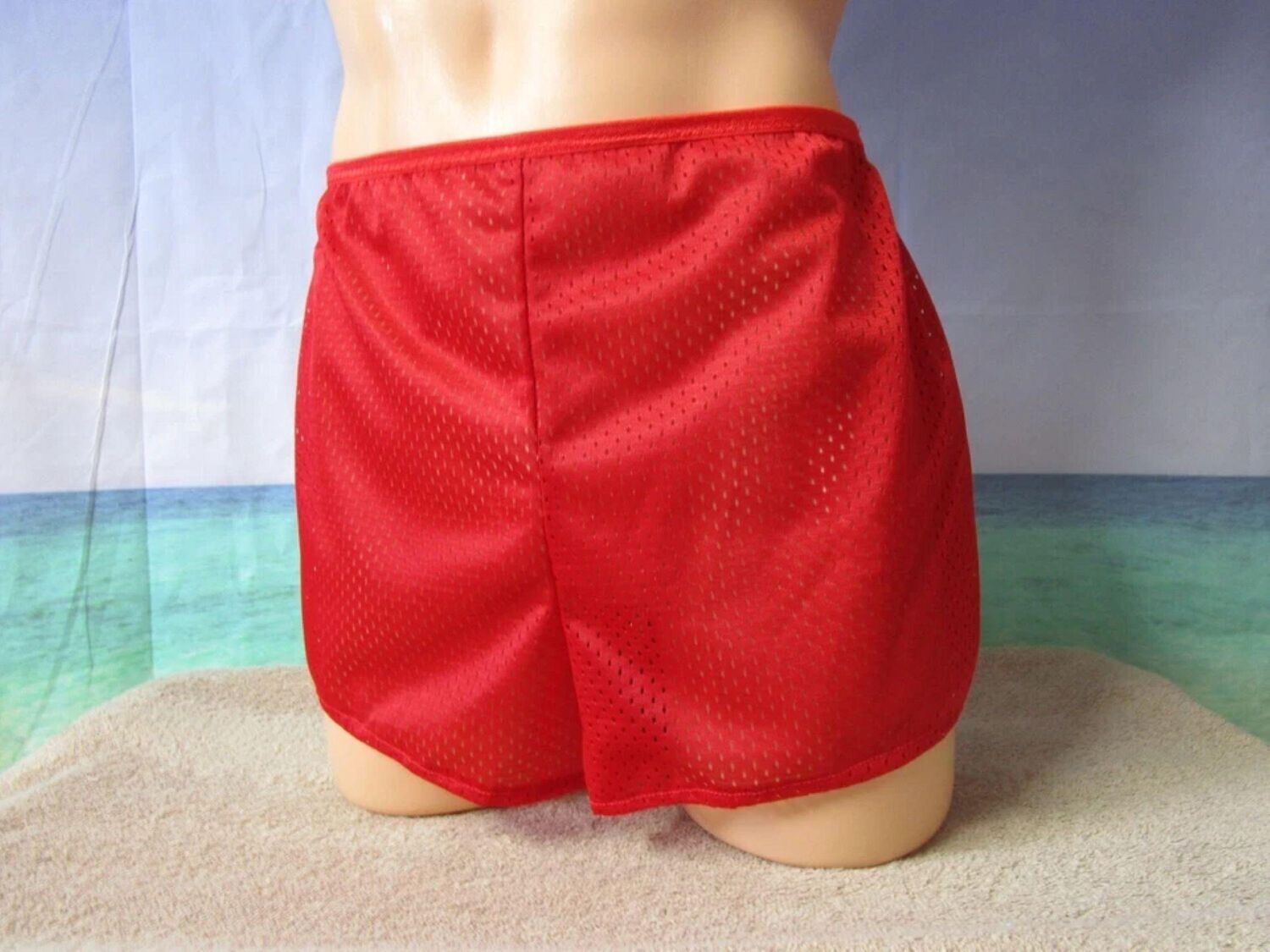 Red Nylon Athletic Mesh, Open side Shorts - 1.5&quot; Inseam, Adjustable Sides, Fits Sz M 34-39&quot;