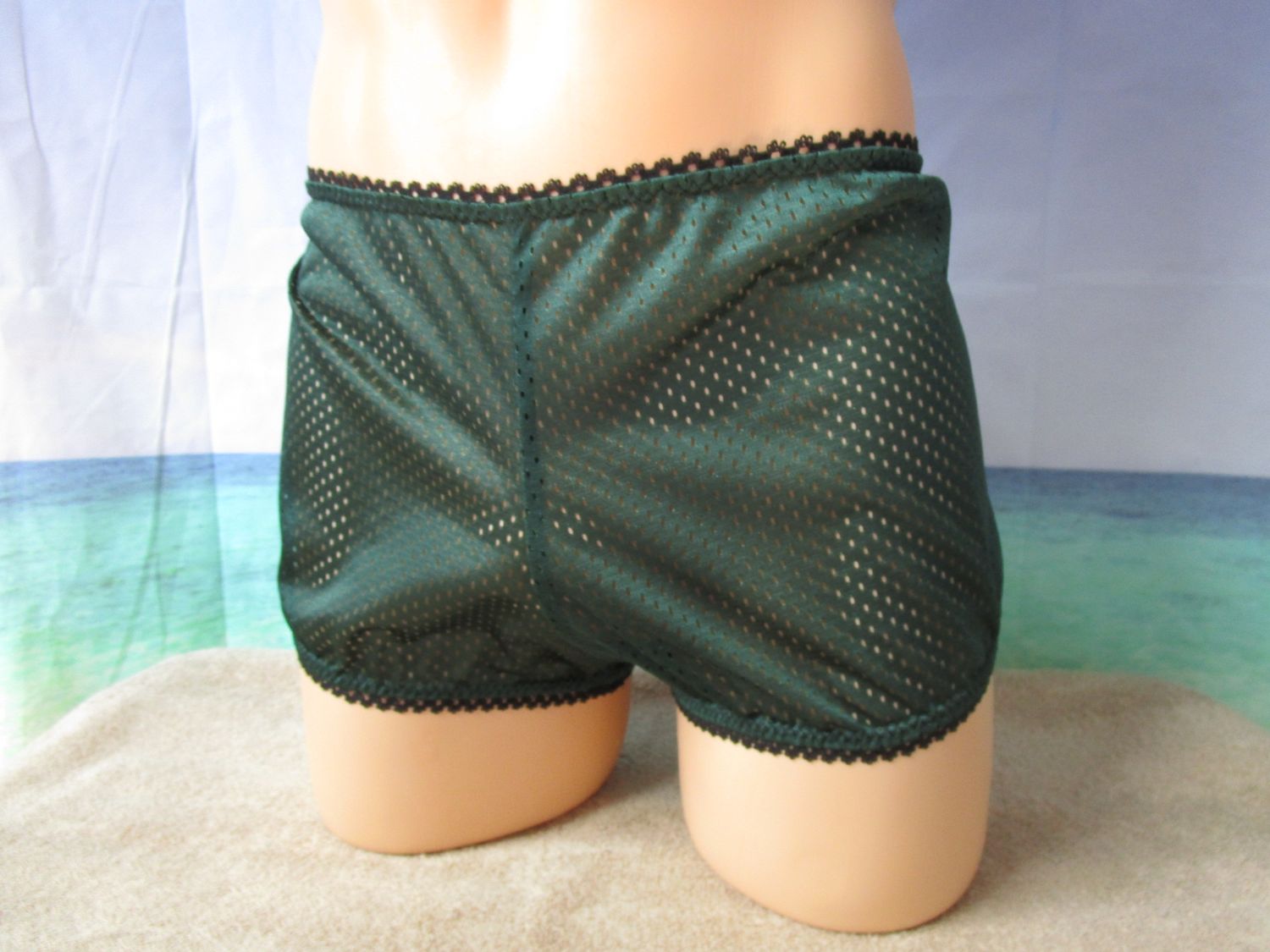 Athletic Nylon Mesh, Small Hole, Breathable Sport Boy Cut Shorts, Picot Trim