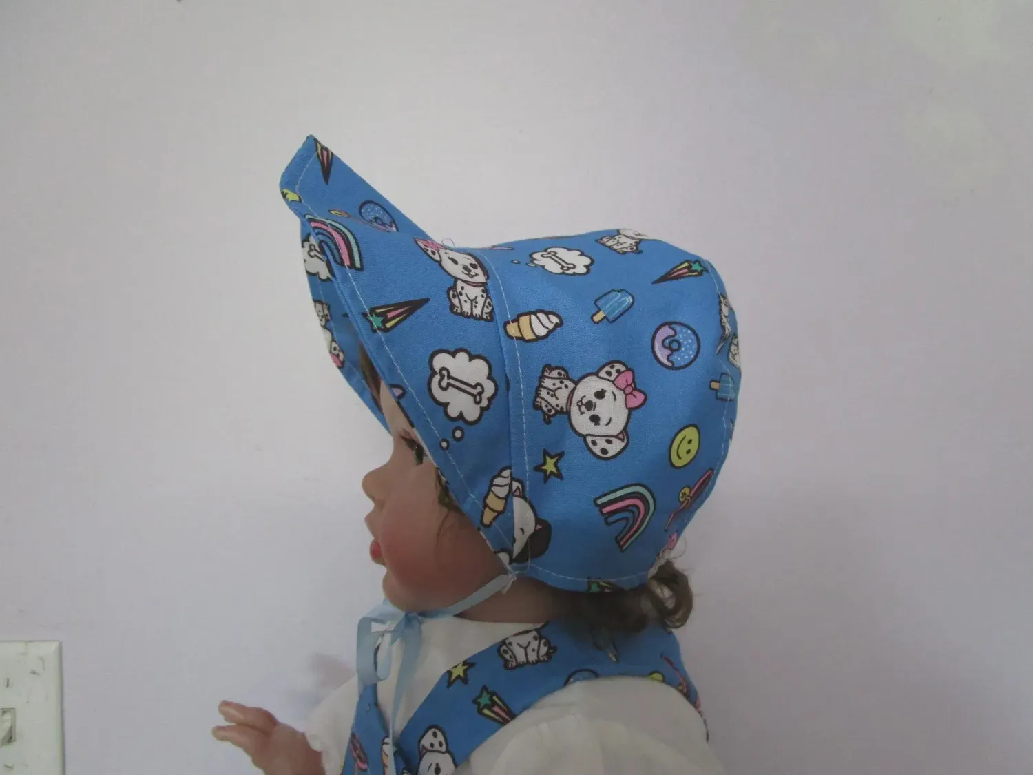 Size Small Children&#39;s Juvenile Cotton Bonnet, Handmade Sun Hat, Ships Today