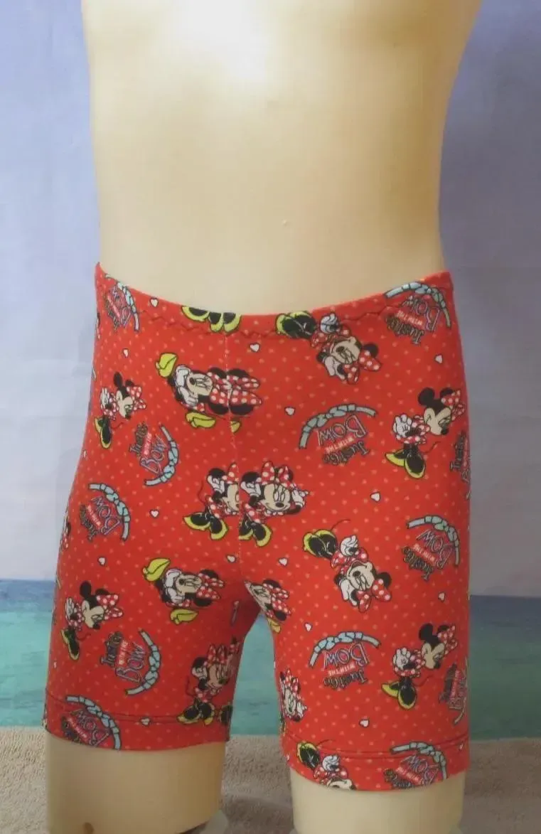Girls Size M, Minnie on Red Cotton Knit Prints, Play Shorts, Gymnastics