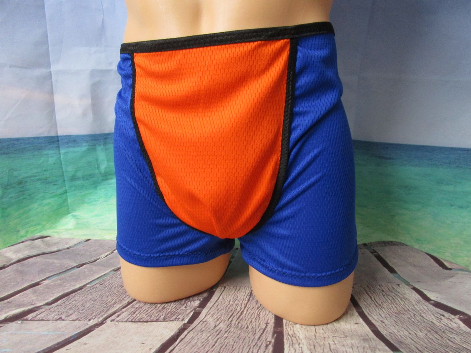 Royal Blue/Orange Coolmax Mesh Boy Shorts, Elastic Leg, Fits Sz S 32-35&quot; Waist