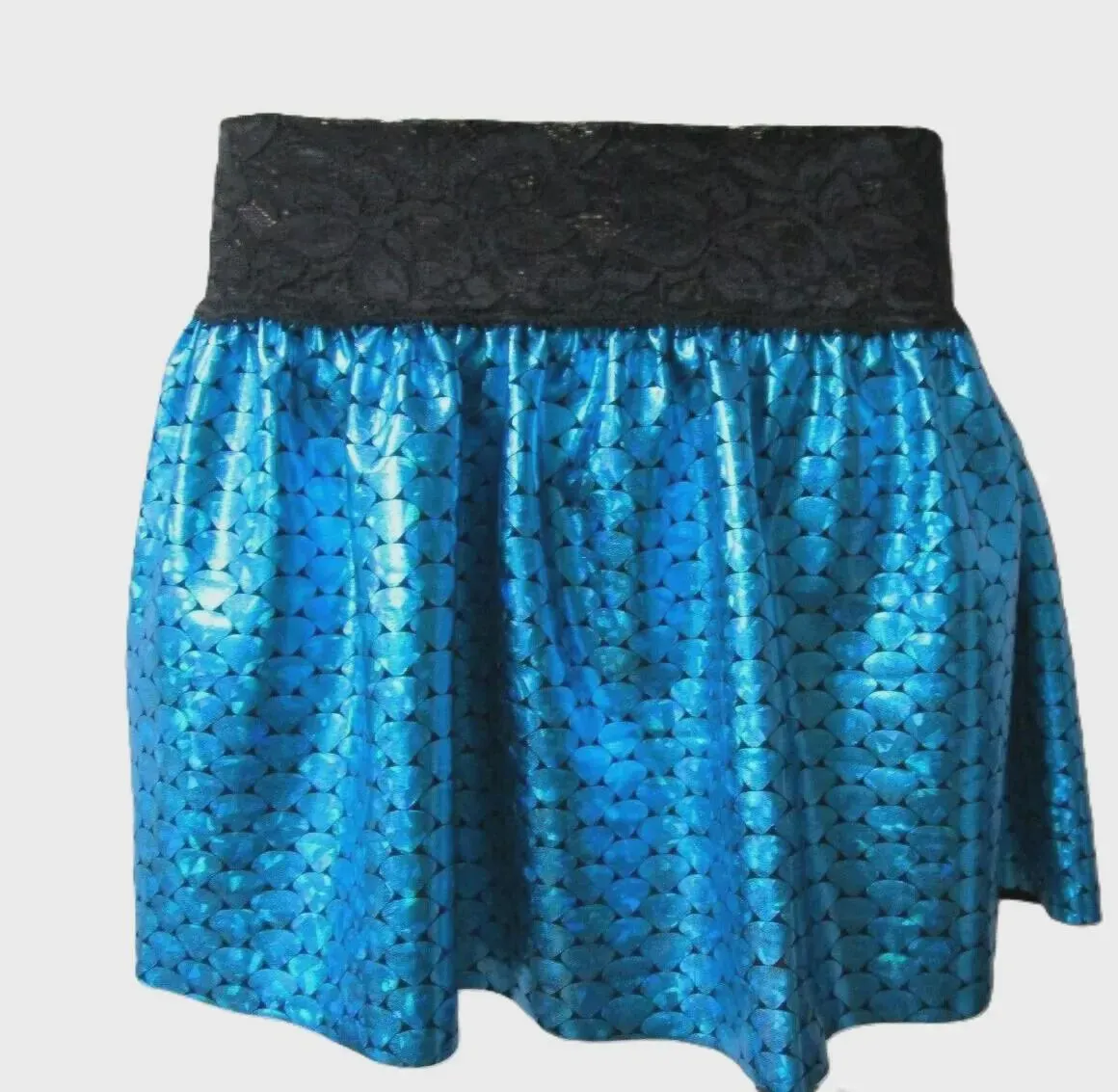 Blue Metallic Spandex Mermaid Skirt, Soft Stretch Lace Waistband, Fits Size XS 28-30&quot; Hips