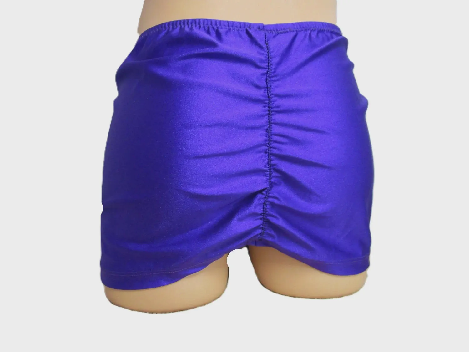 Purple Nylon Spandex, Micro Mini Skirt with Scrunch Rear, Woman&#39;s Skirt, 12&quot; Long, Fits Size 2X 50&quot; Waist - 53&quot; Hips
