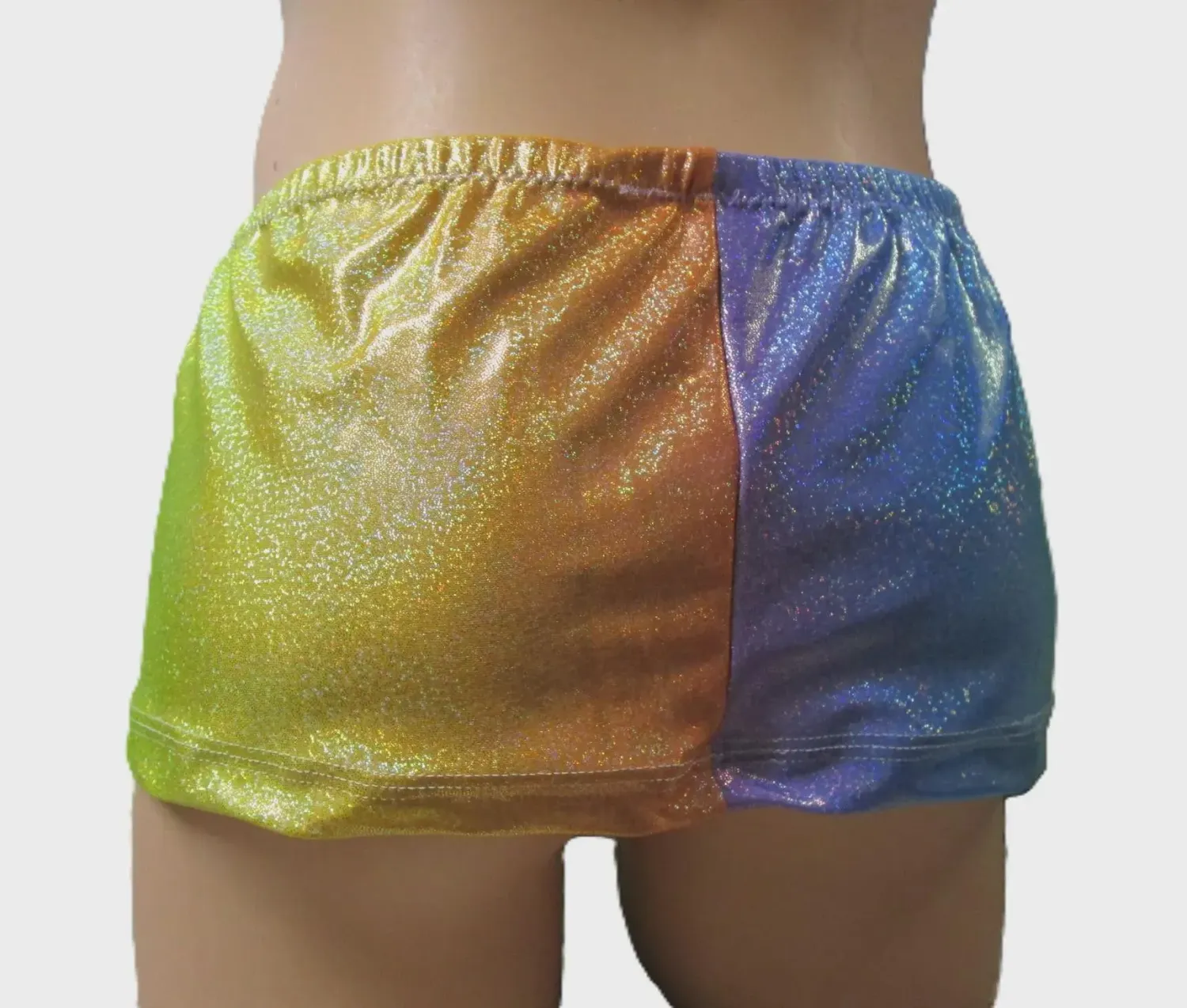 Rainbow Metallic Dot Spandex, Micro Mini Skirt, Very Short Skirt, 8&quot; Long, Fits Size S 32&quot; Waist - 35&quot; Hips