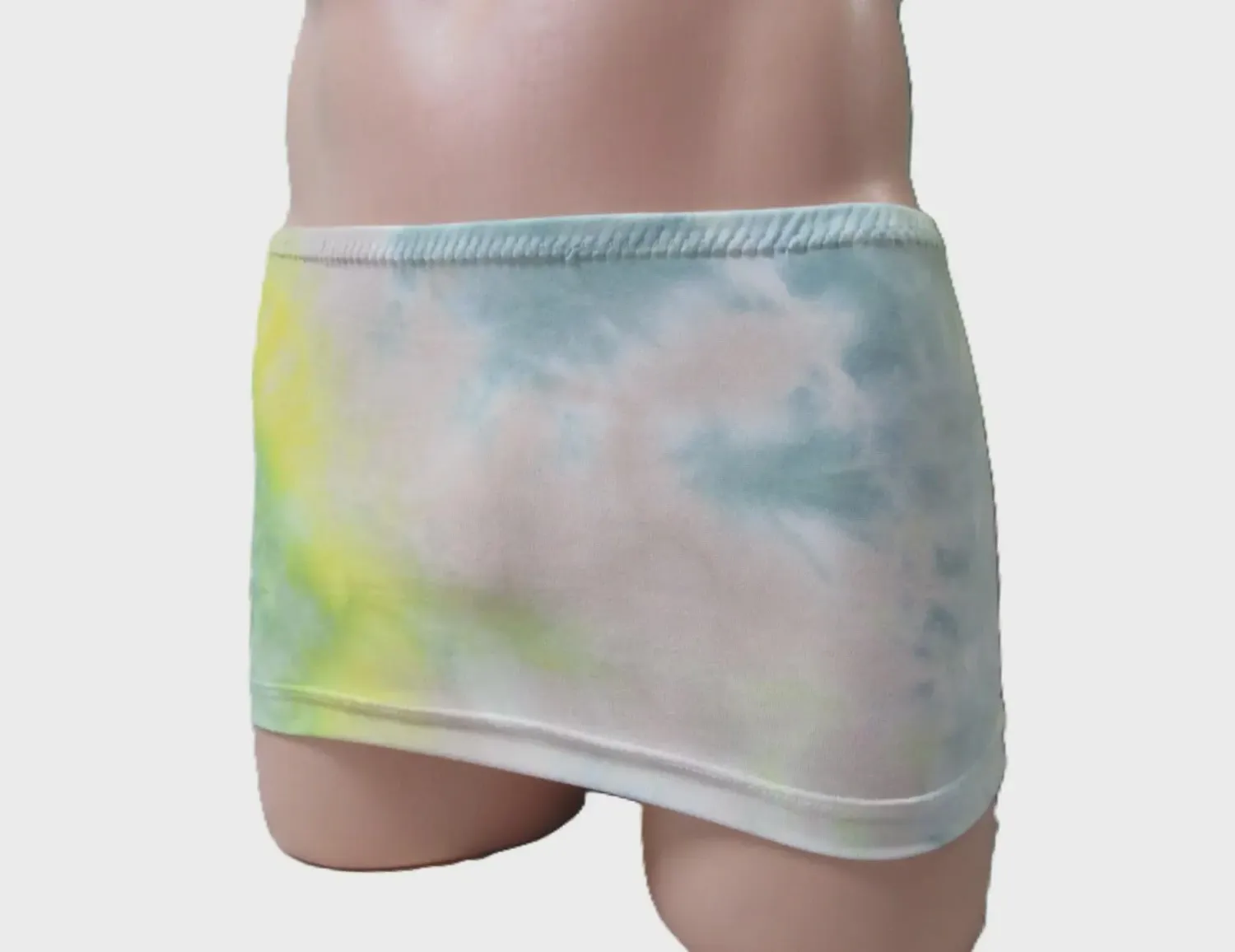 Sage Tie Dye Print, Brushed Knit, Micro Mini Skirt, Very Short Skirt, 8&quot; Long, Size XS