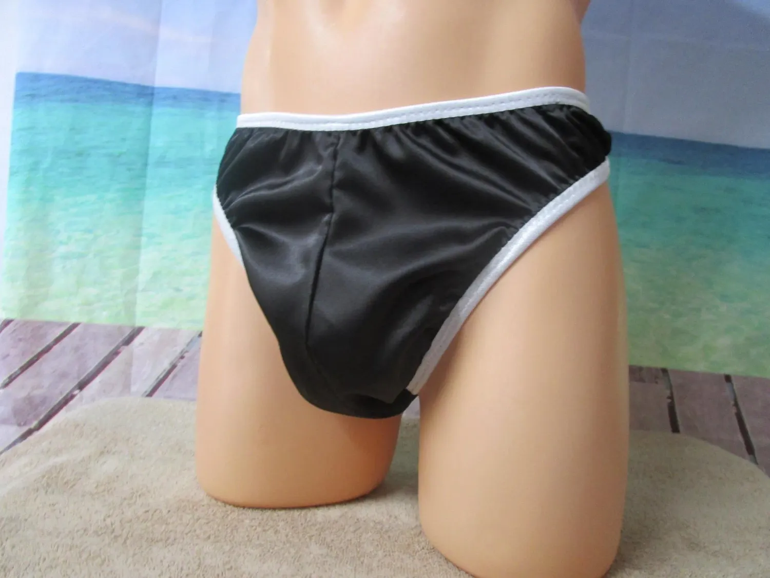 2-Layer Satin Thong, Medium Contoured Man Front w/seam, 3/8&quot; FOE Trim