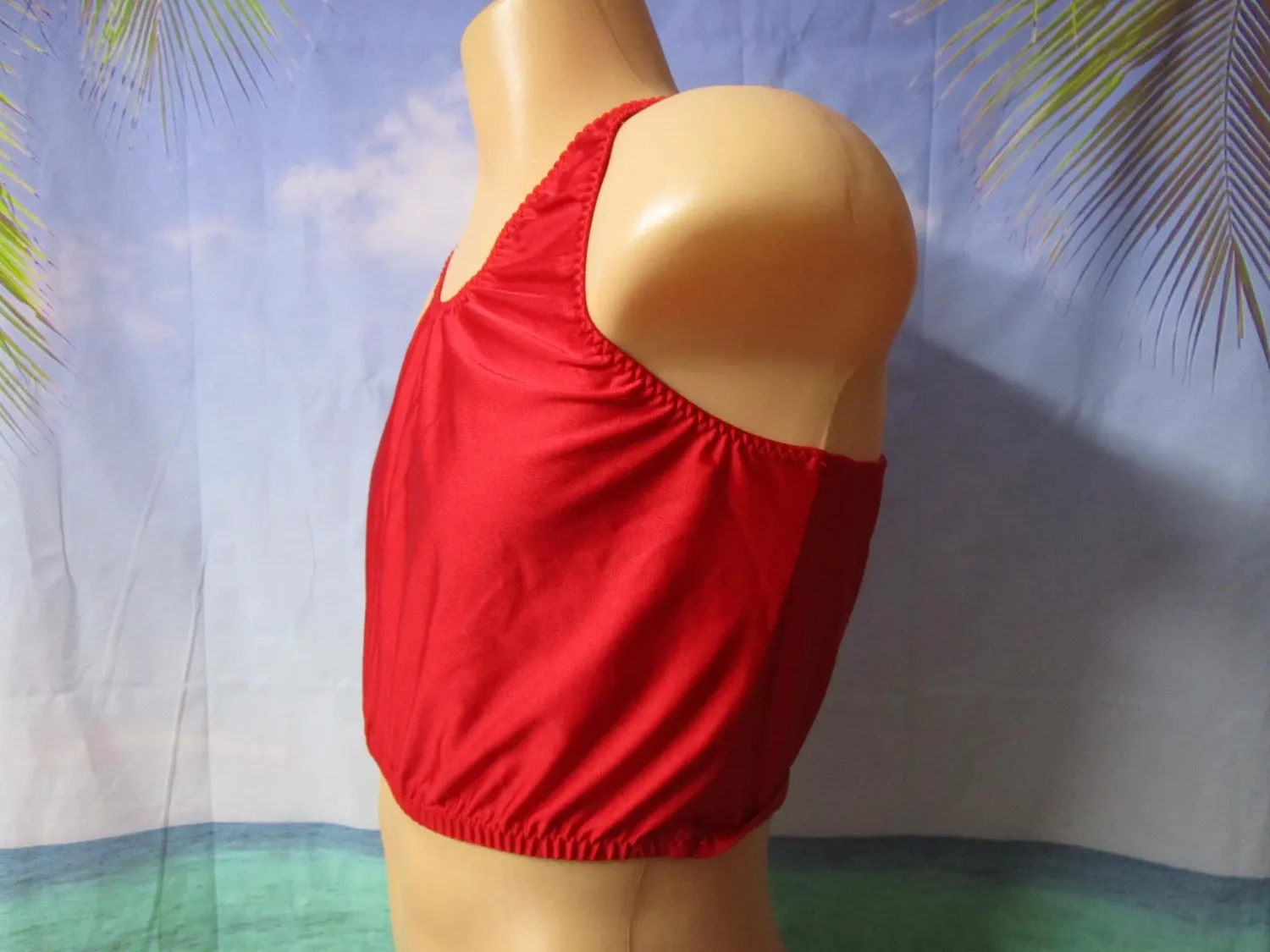 Red Nylon Spandex Racer Top, Exercise Bra, Dance Top, Fits Sz 36-38&quot; Chest