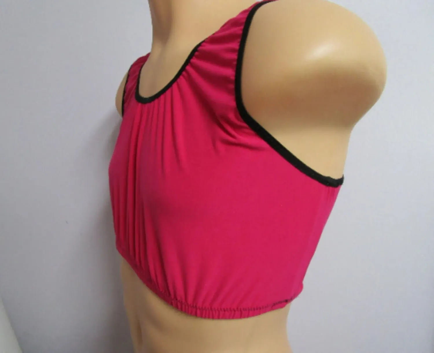 Hot Pink Brushed Knit Racer Back Bra, Black Trim, Size S
