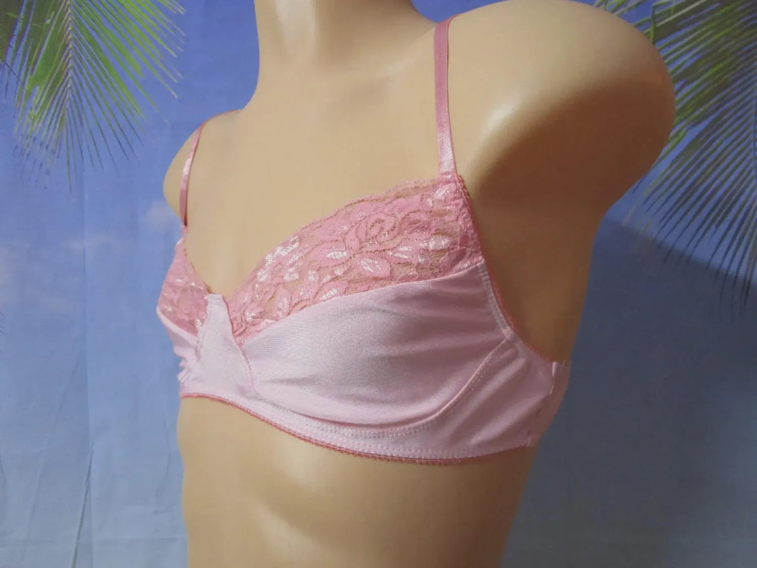 Nylon Spandex Bra, Lace Trim, Adjustable Straps, Hook &amp; Eye Closure Size SM 32-35&quot;
