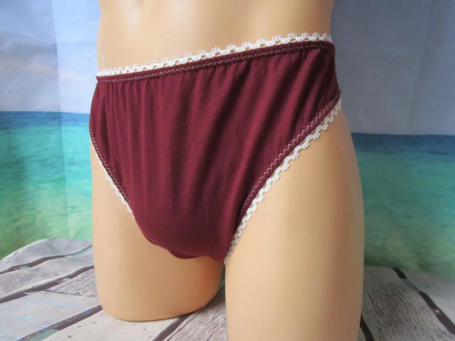 Brushed Knit French Cut High Leg, Medium Man Front, Picot Trim
