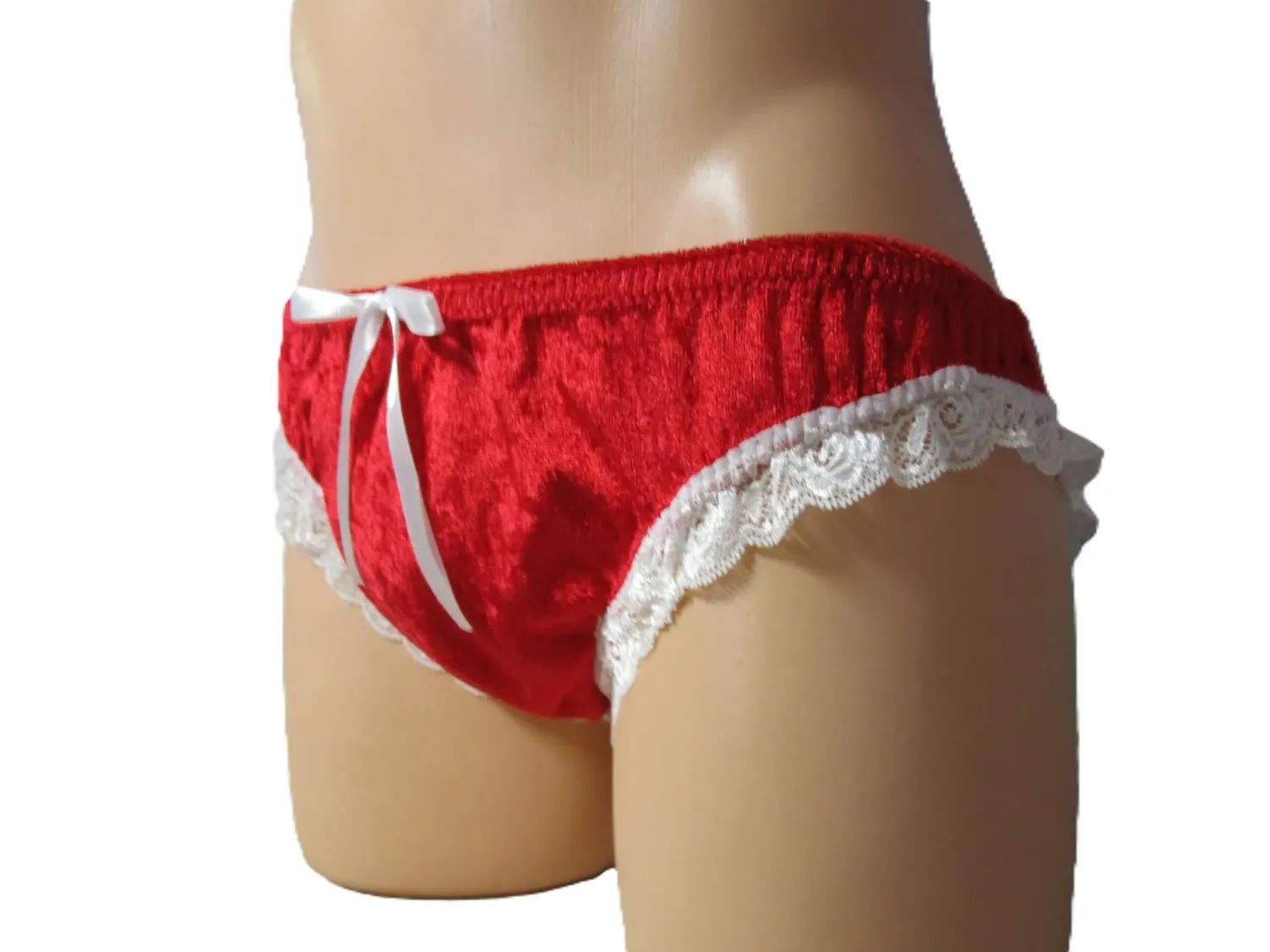 Velvet-Crushed Panne Bikini Panty, Lace Legs,